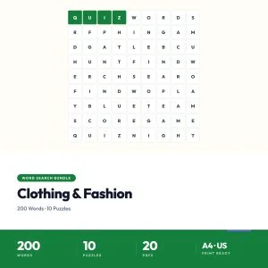 Clothing & Fashion | Printable Word Search | 10 Puzzles, 200 Words