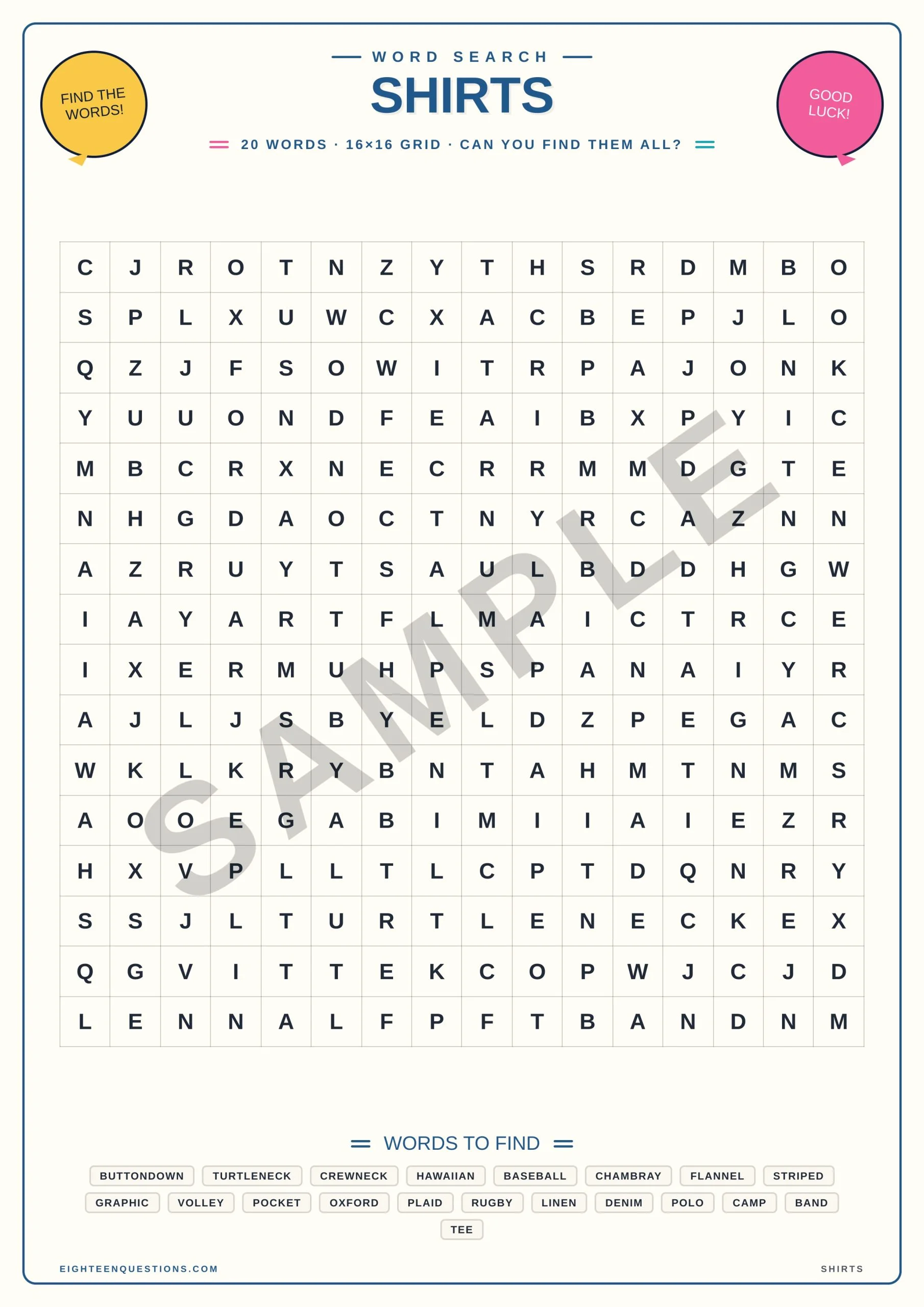 Clothing & Fashion | Printable Word Search | 10 Puzzles, 200 Words - Image 6