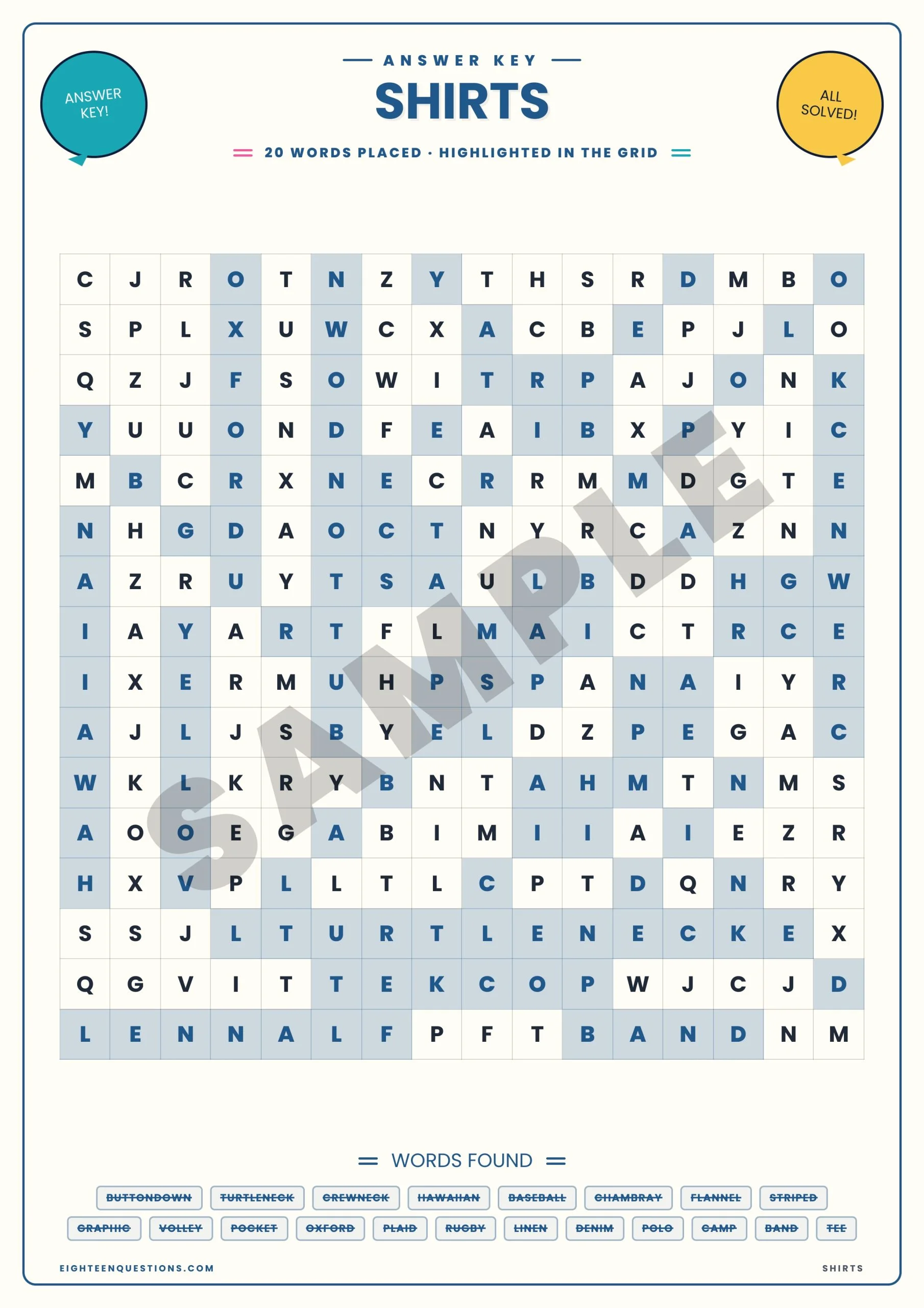 Clothing & Fashion | Printable Word Search | 10 Puzzles, 200 Words - Image 7